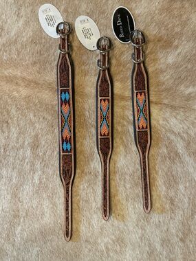 Handcrafted Leather Dog Collar with Turquoise & Orange Beadwork